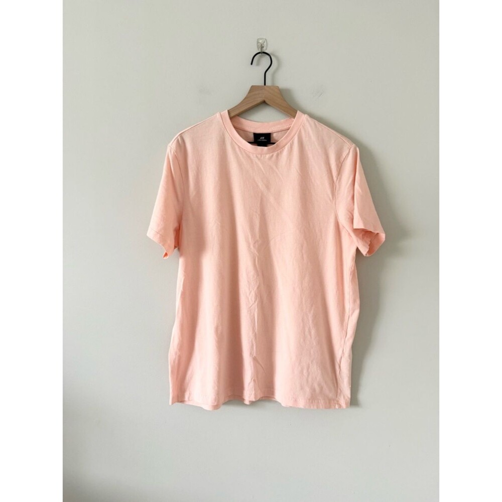 H&M Regular Fit Cotton Men's Crew Neck T-Shirt - Light Pink Size L